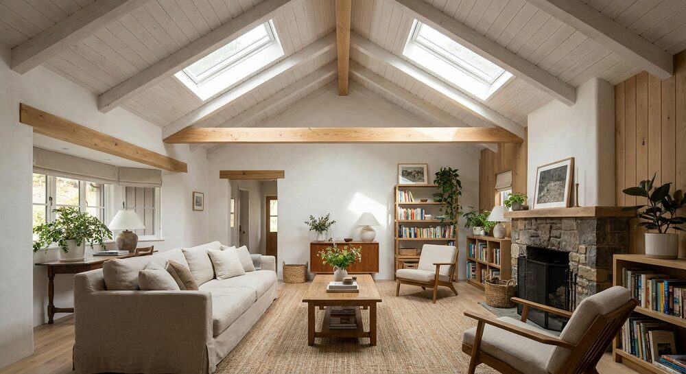 Living room with natural light from VELUX skylights